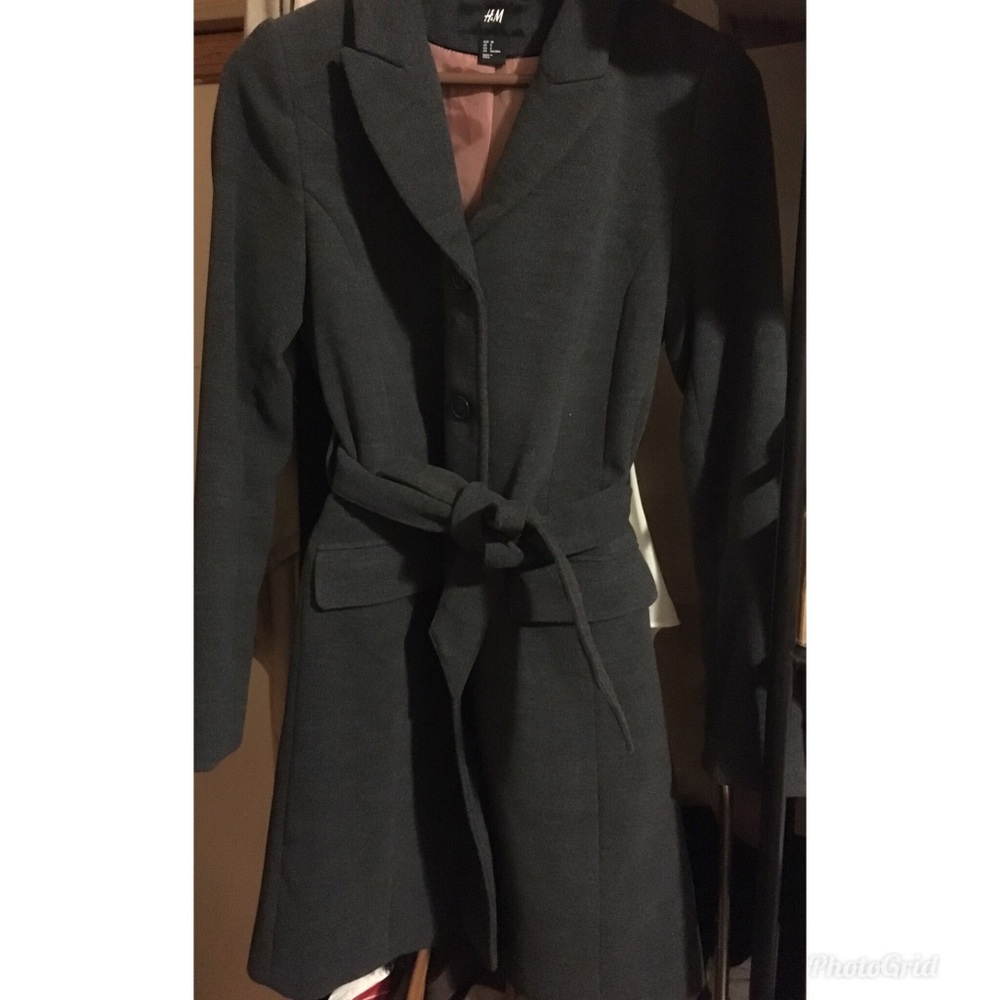 H&M dark grey pea coat with belt